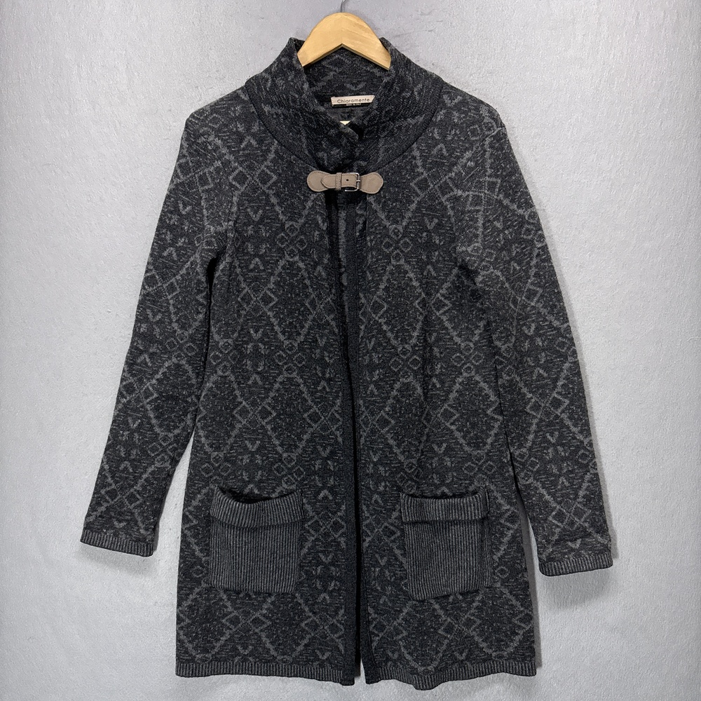 Chiaramente Cardigan Sweater Womens Small Gray Wool Blend Buckle Pockets Italy